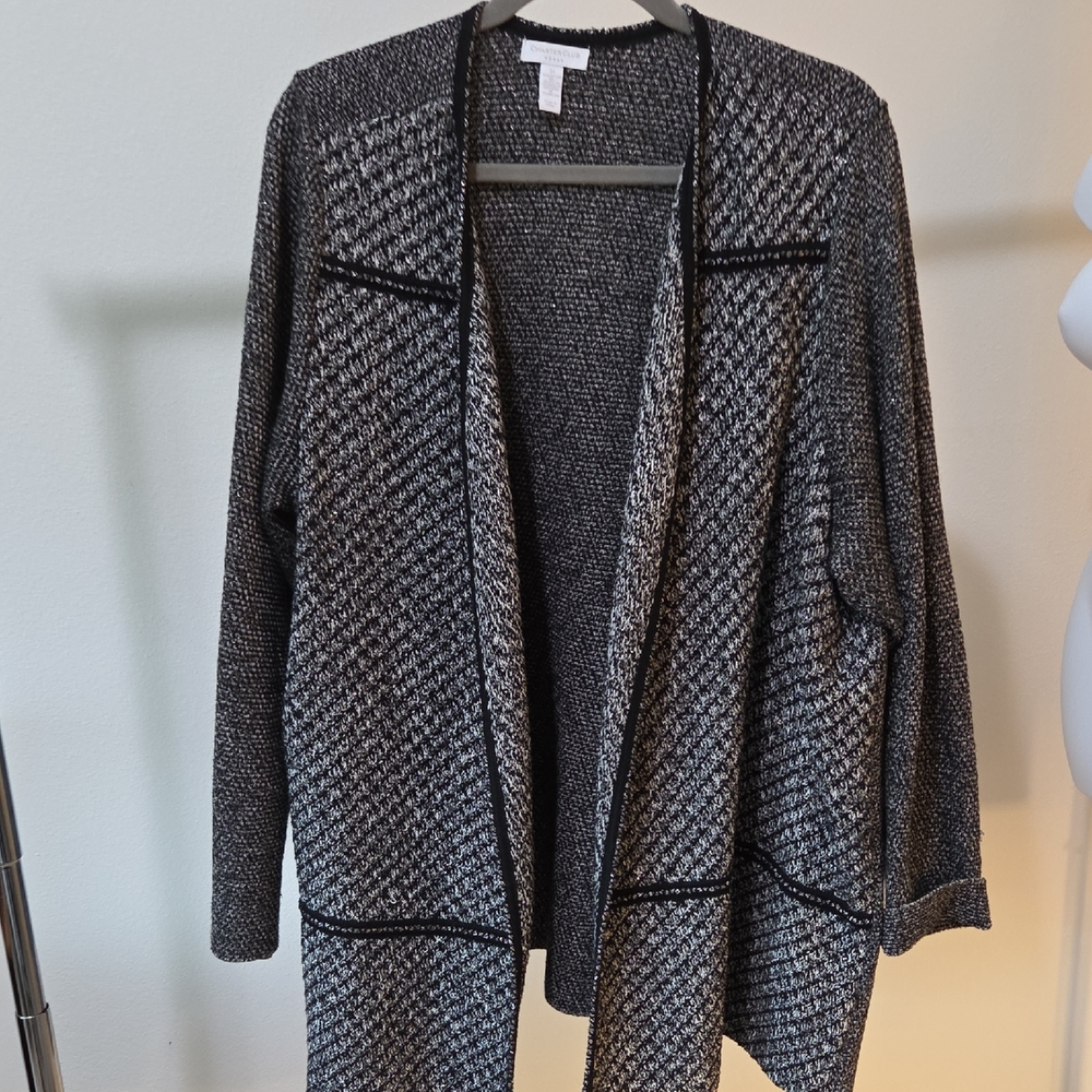 Charter Club Woman Black and Gray Textured Cardigan